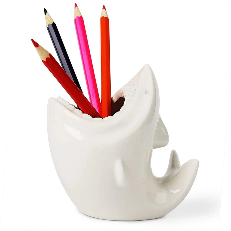 

Cute Pen Pencil Holder for Desk Organizer Shark Shaped Ceramic Succulent Planter Pots for Home Office Decoration