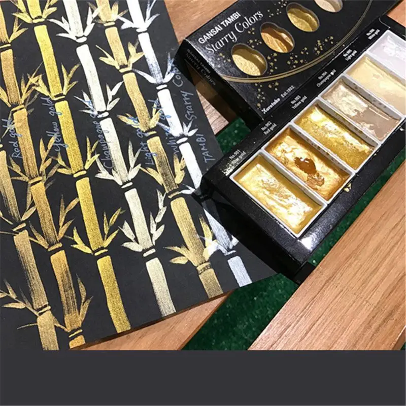 

Kuretake GANSAI TAMBI Starry/Pearl/Gem Colors Solid Paints Metallic Gold Watercolor Pigment For Drawing Art Supplies PXPA