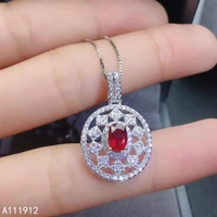 kjjeaxcmy fine jewelry natural ruby 925 sterling silver women gemstone pendant necklace chain support test fashion