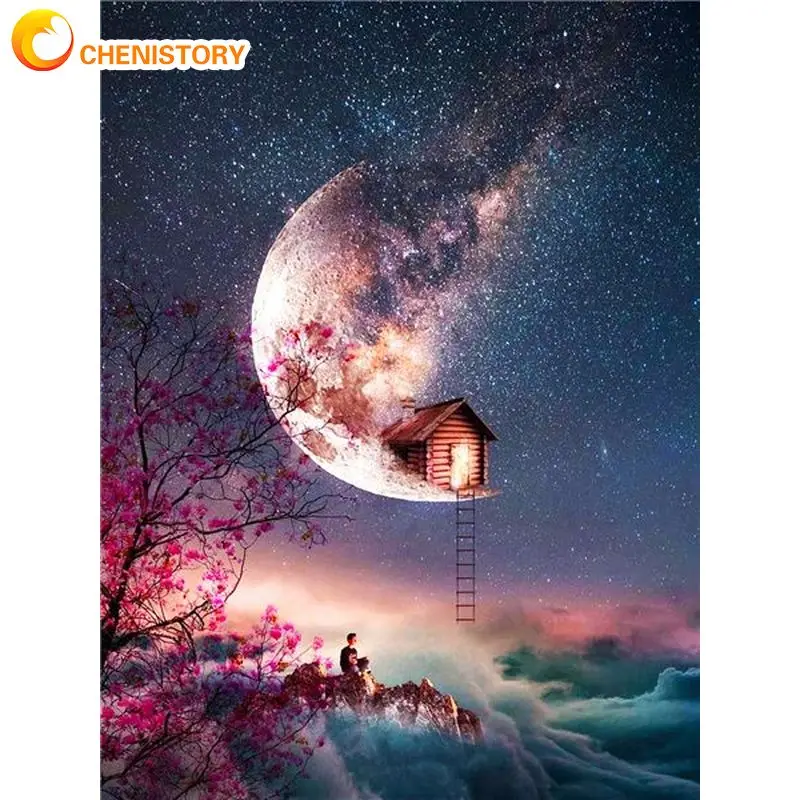 

CHENISTORY Frame Diy Painting By Numbers Acrylic Wall Art Picture Coloring By Numbers Sky Landscape For Diy Gift Artwork 60x75cm