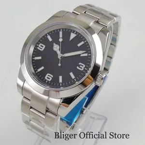 BLIGER 39 мм новые полированные стерильные 24 Драгоценности NH35 MIYOTA 8215 механические мужские часы с ремешком-устрицей с сапфировым стеклом