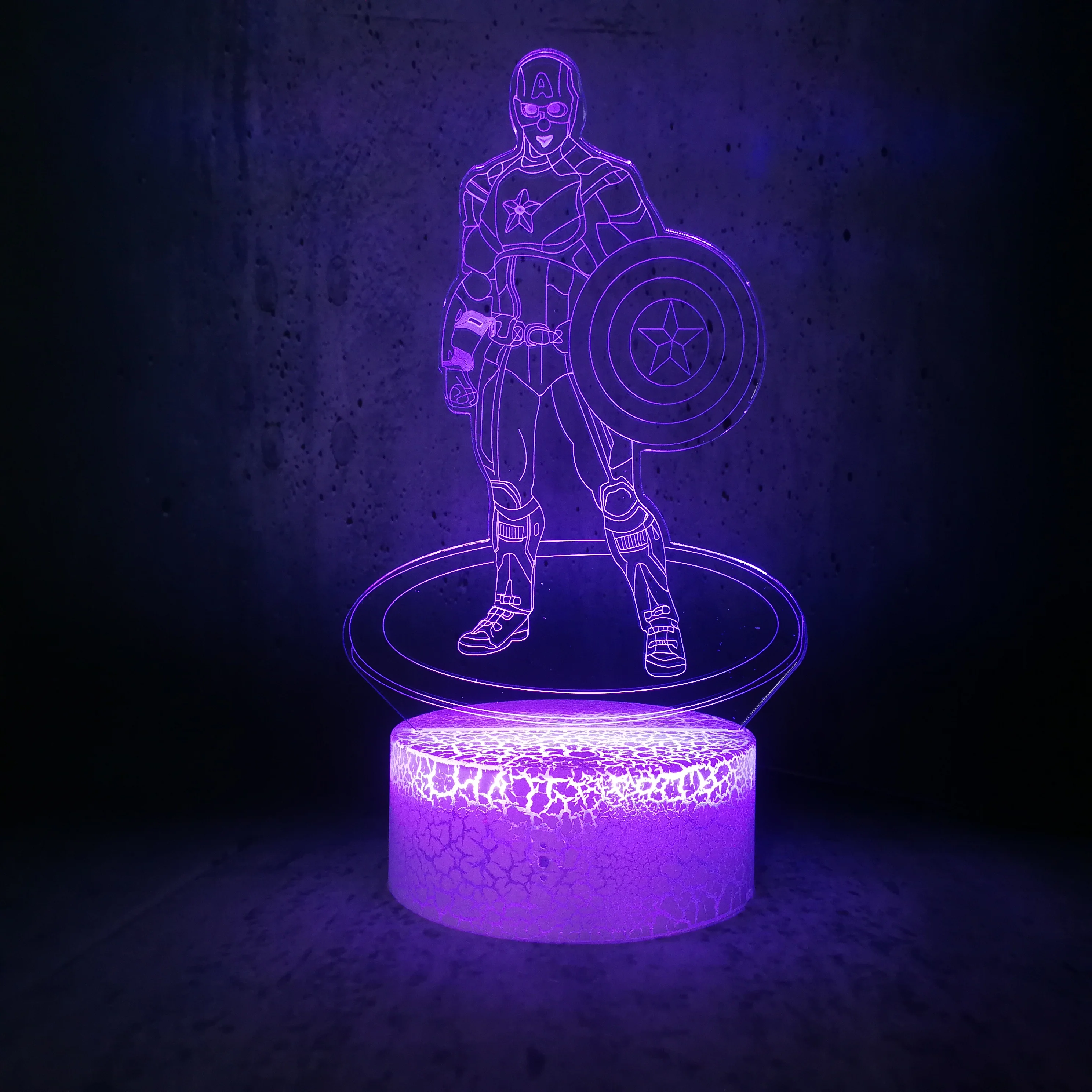 Novelty Cartoon Marvel Captain America Figure 3D Lamp Night Light RGB LED Bulb Lighting Multicolor Decorative Creative Toys | Лампы и