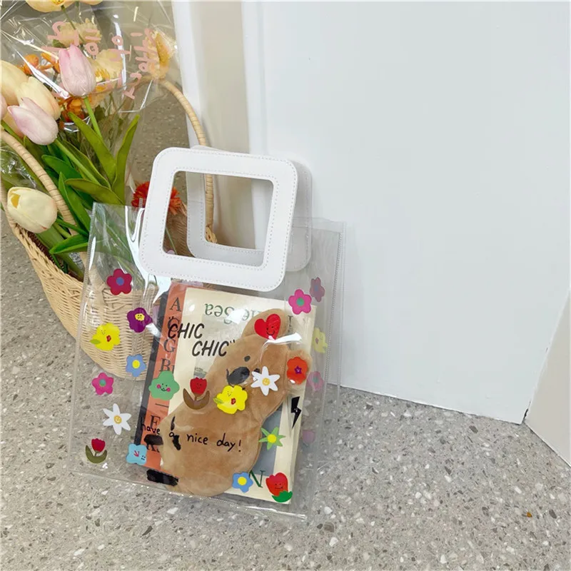 

Fashion Flower Summer Transparent Handbags Women Mini Clear Ladies Korean Ins Floral Tote Hand Bag PVC Female Sac Beach Pochette
