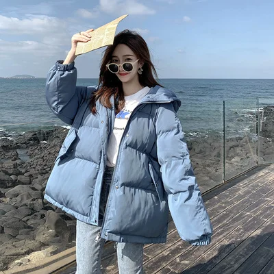 

Hooded cotton jacket women Korean version loose winter new Hong Kong style Harajuku thickened bread clothing trend