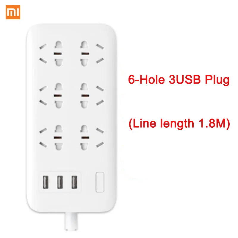 6-Hole 3USB Xiao mi силовая лента 2.1A Быстрая зарядка 3 USB удлинительная розетка 6 розеток адаптер США Великобритания ЕС AU mi силовая полоса - Цвет: 6-Hole 3USB