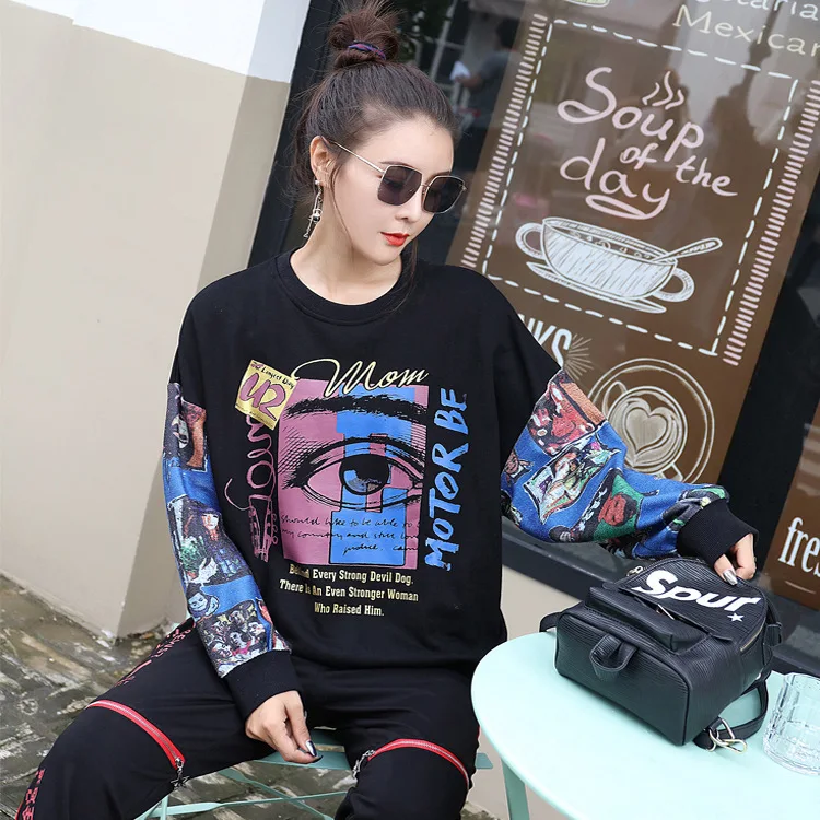 Vefadisa Autumn Woman Cotton Patchwork Printed Coat Full Sleeve O-Neck Casual Pullover Regular Length 2019 QYF079 | Женская одежда