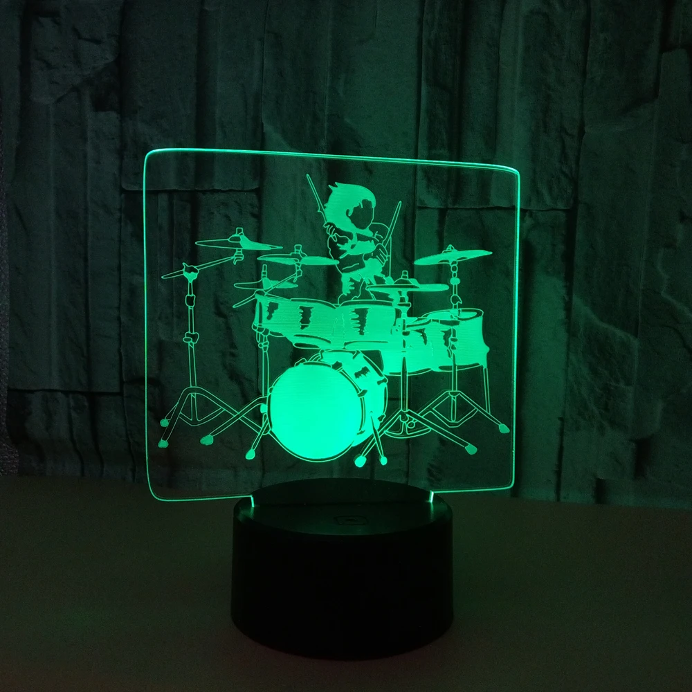 Acrylic Drum Kit 3D LED Night Light 7 Colors Changing Remote Touch Table Lamp Children Xmas Gift Bedroom Decor | Освещение
