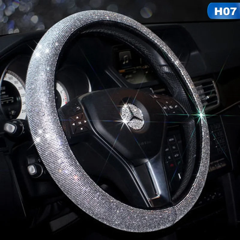 CAR6303H07 Шикарные стразы, хрустальные аксессуары для салона автомобиля, Алмазная крышка рулевого колеса, подушки для шеи, поддержка талии, комплект переключения ручного тормоза - Color Name: CAR6303H07