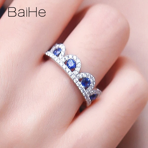 BAIHE, 14 карат, белое золото, 0.60ct, натуральный сапфир, 0.40ct, натуральные бриллианты, для женщин, хорошее ювелирное изделие, обручальное кольцо, кольцо в виде короны, подарочное кольцо