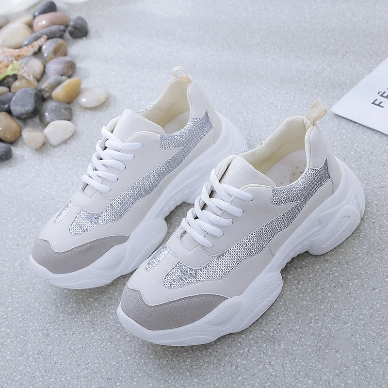 

Lady walking Shoes Leisure Sneakers Lace-up Casual Single Shoes Ladies Fashion Sequins Breathable Wear-resistant Designer U17-99