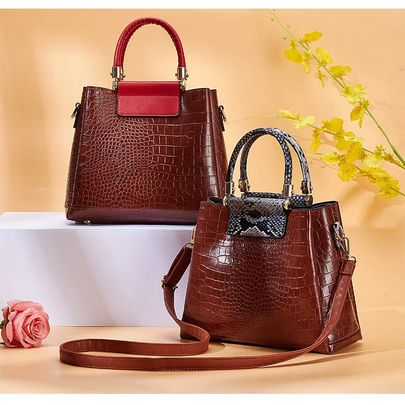 FUNMARDI Luxury Brand Handbag Women Alligator Patchwork Shoulder Bag Crossbody New PU Women Bag Trunk Tote Bag Hairball WLHB2025