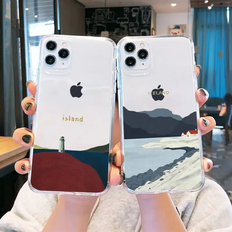 nordic icelandic landscape art phone case transparent for iphone 6 7 8 11 12 s mini pro x xs xr max plus free global shipping