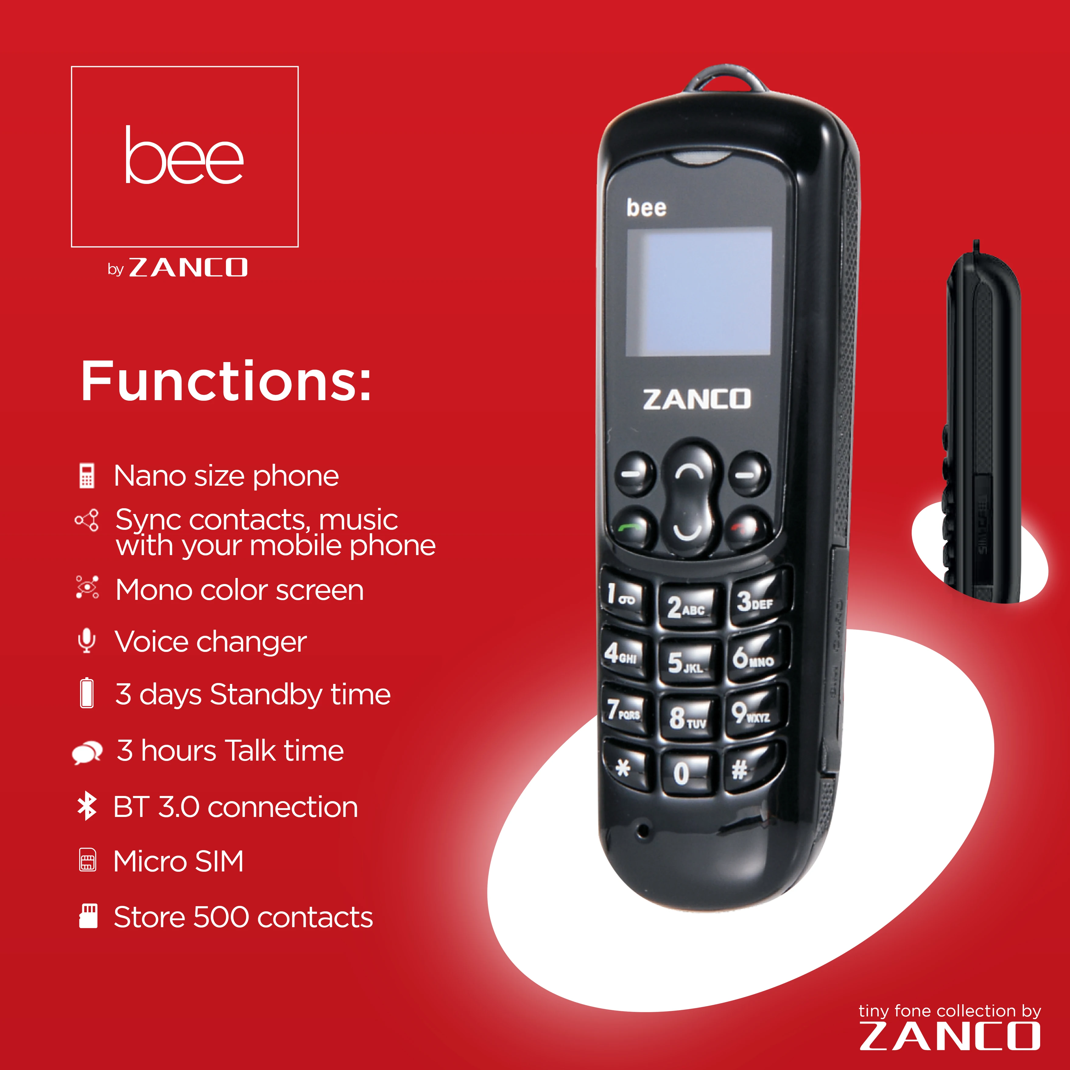ZANCO Bee Fone worlde S самый маленький сотовый телефон с голосовым преобразователем