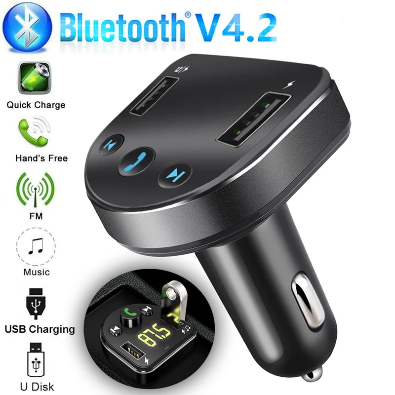 Автомобильное зарядное устройство, fm-передатчик, Bluetooth, автоматический комплект, Hands Free, беспроводной MP3, 5 В, 2.1A, музыкальный плеер, адаптер, USB зарядное устройство, FM модулятор, новинка