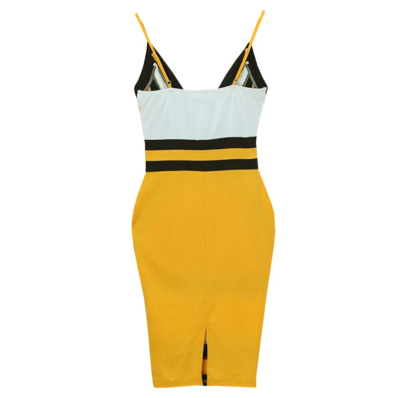 

Summer Women's Dress Sexy Nightclub Deep V Bag Hip Skirt Hit Color Print Suspender Midi Skirt Short Prom Dress