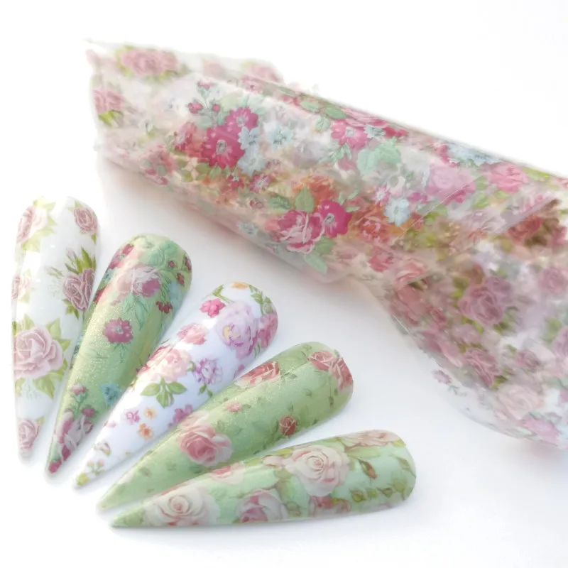 

5pcs 150mm Nail Art Foils Flowers Rose Leaf Nail Transfer Stickers Wraps For Acrylic Manicure Decoration Gel Polish Designs