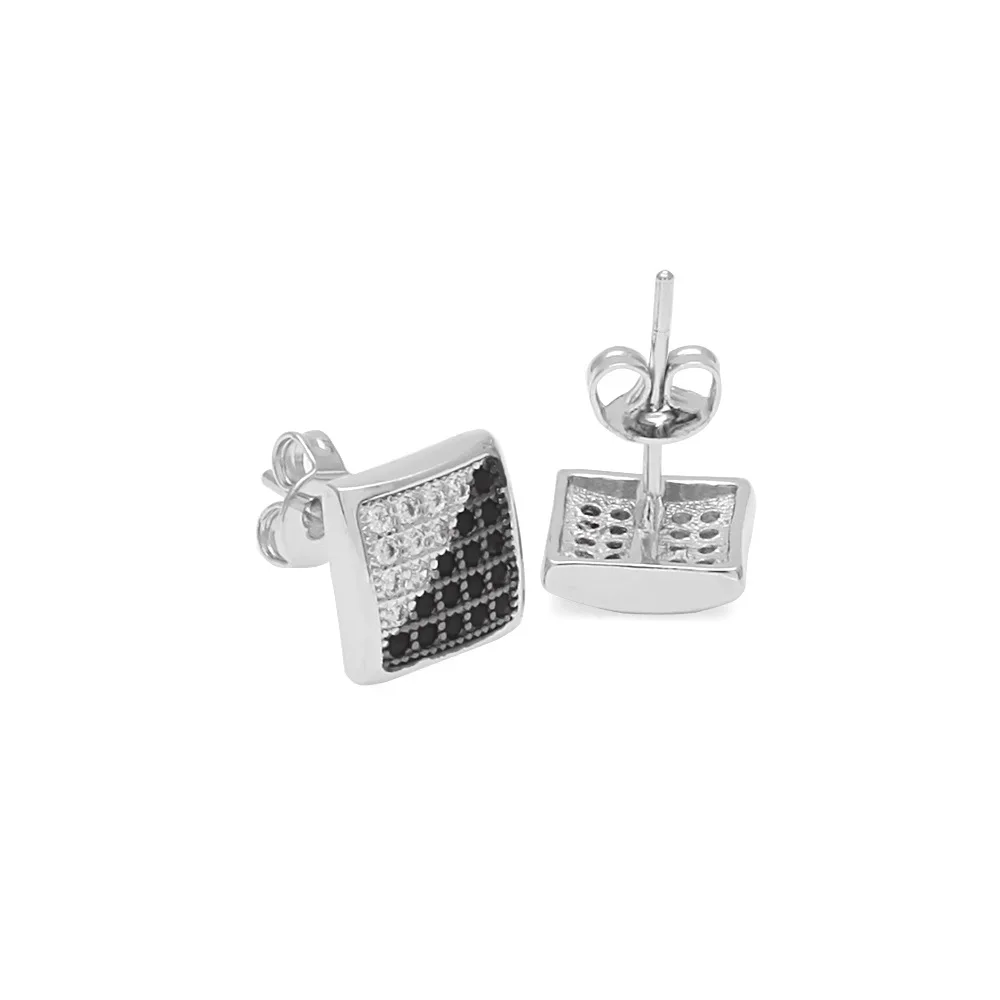 

Hip-hop Jewelry Twill Two-color Electroplating Black and White with Micro-inlaid Zircon Earrings Men's HipHop Jewelry Wholesale