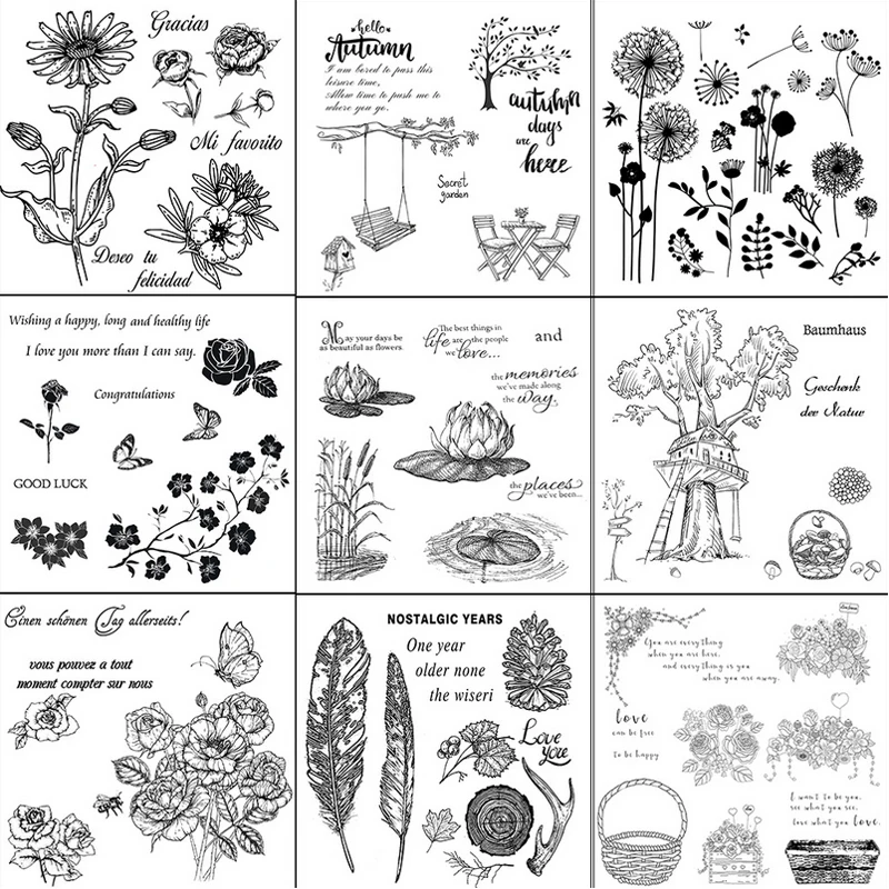 Винтажные прозрачные штампы с растениями и цветами дневник сделай сам журнал