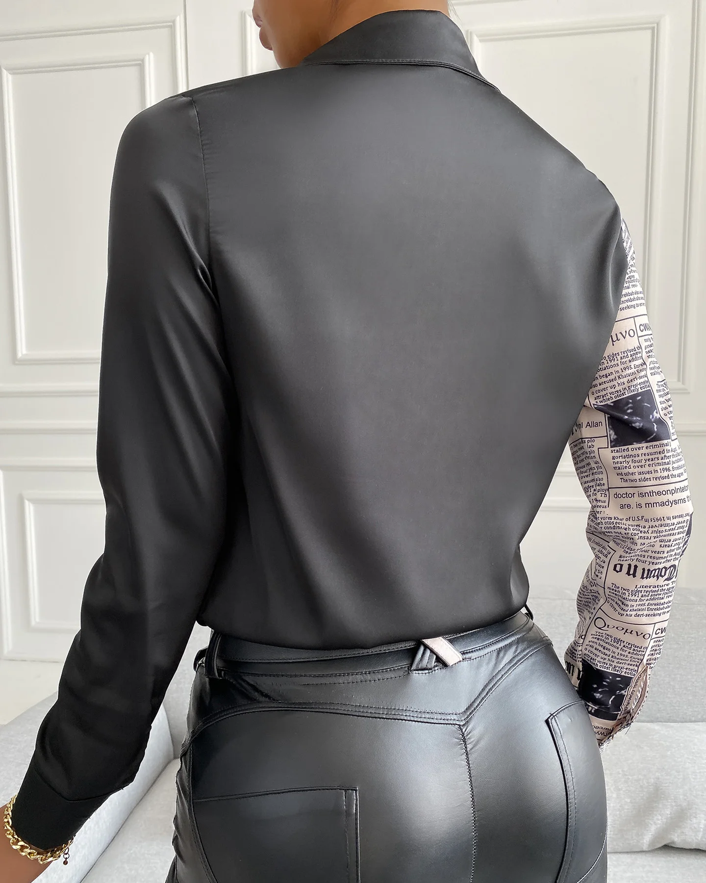 Женская Повседневная рубашка с буквенным принтом Асимметричная на пуговицах