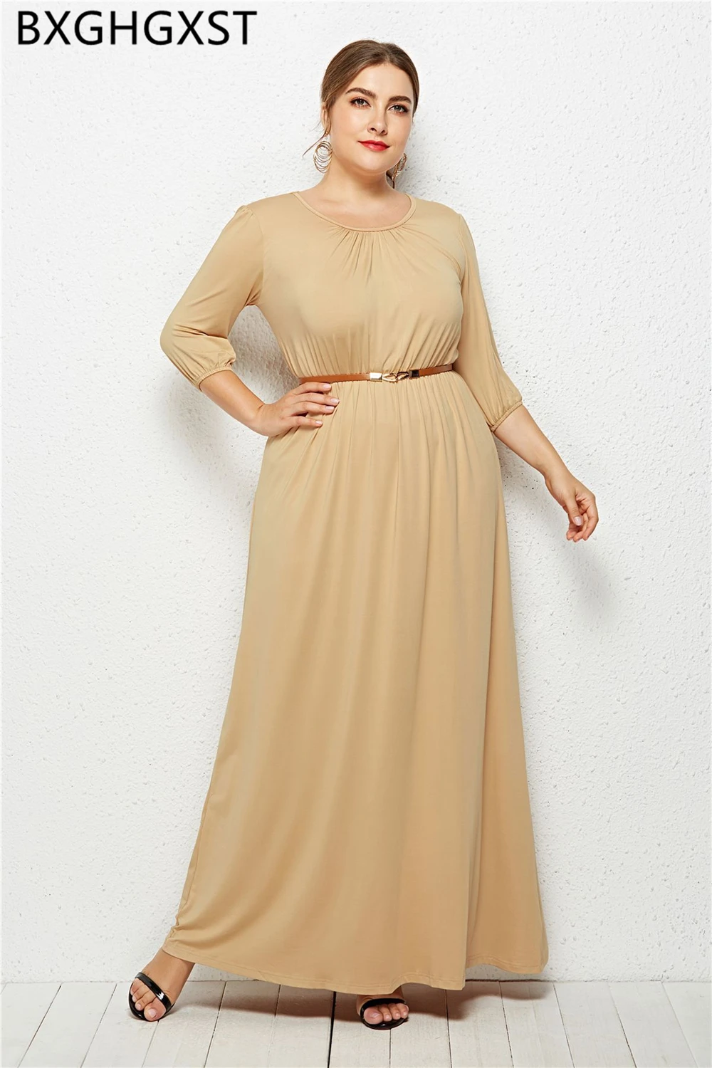 Элегантное платье длинное макси плюс Размеры женские 2021 с высокой талией
