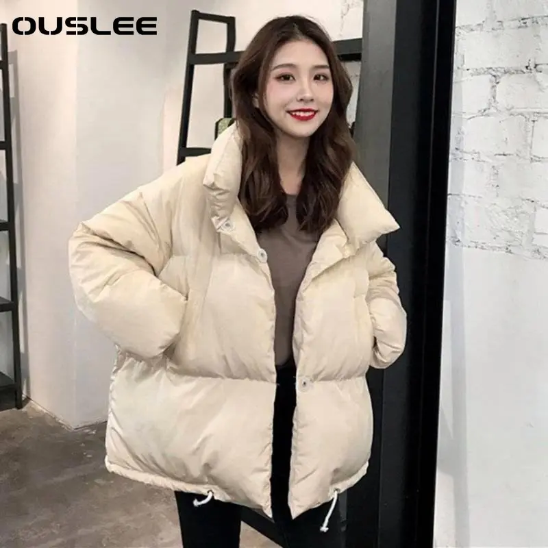 

OUSLEE Women Short Parka Jacket Winter Thick Hooded Cotton Padded Coats Female Korean Loose Puffer Parkas Lady Oversize Outwear