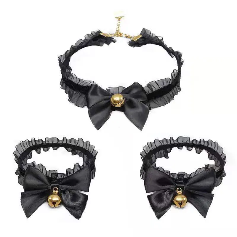 

Japanese Girl Princess Bowknot Lace Wristband Bracelet Bracelet Collar Neck Bell Necklace Set Cute Sexy Jewelry Gift