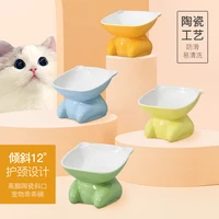 cat bowl ceramics high oblique mouth pet ceramic bowl lovely tall bowl of cat food basin protection of cervical spine