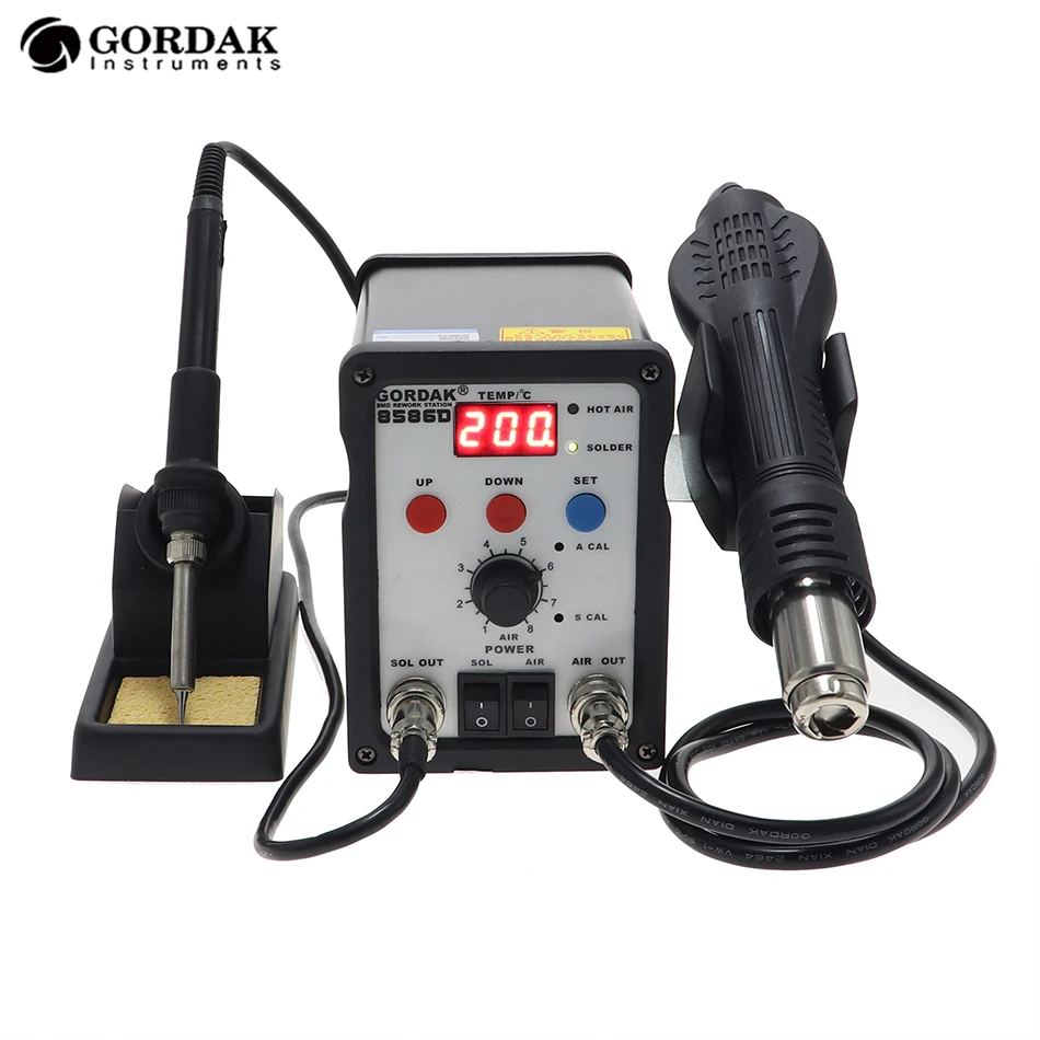 Цифровая паяльная станция GORDAK 8586D 2 в 1 с термофеном сварочный паяльник 220 В для