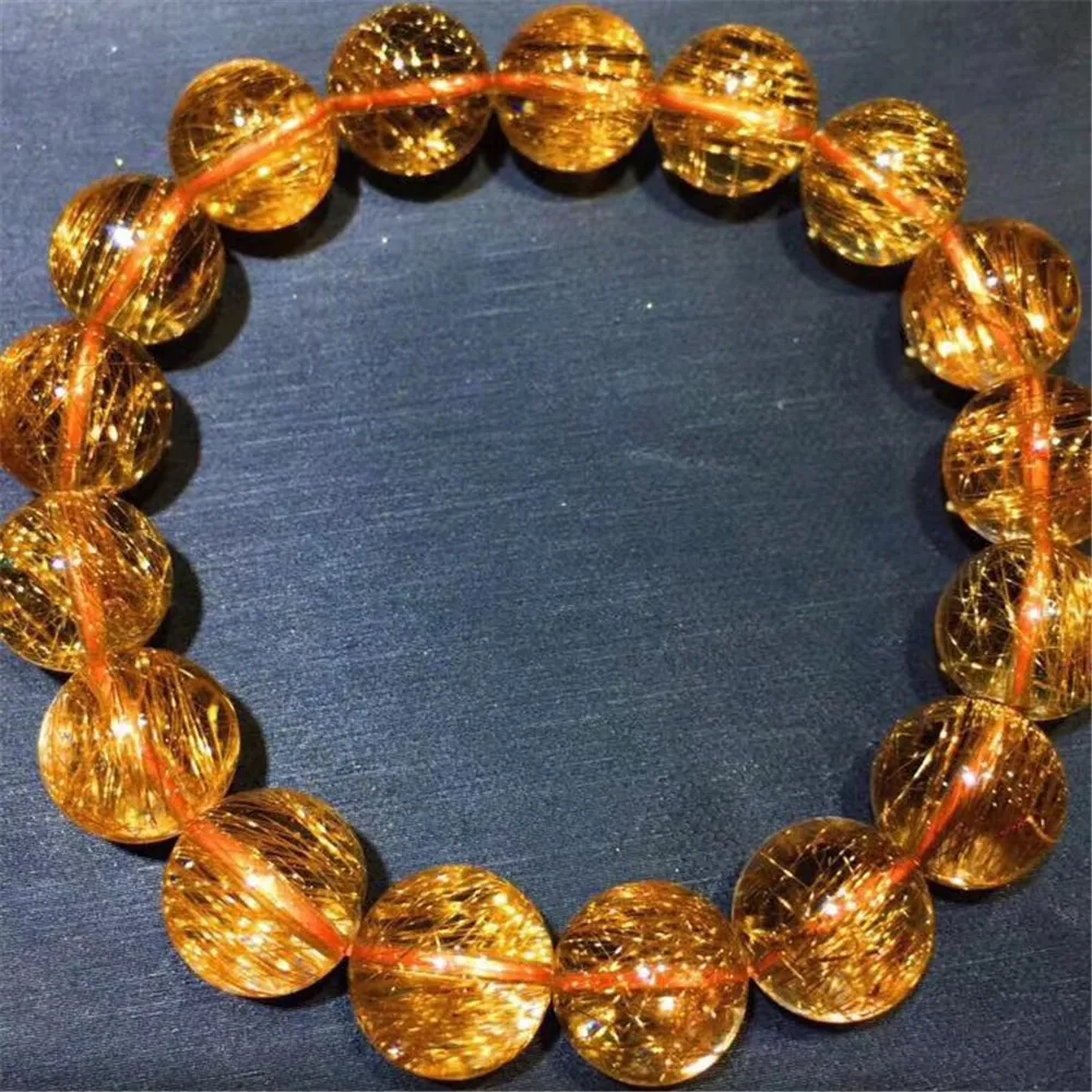 12 мм натуральный медный Rutilated браслет для женщин и мужчин Кристалл кошачий глаз