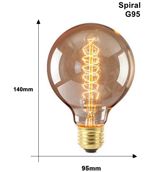 G95 Spiral Винтаж Edison светильник лампочка E27 220v 40w Ретро Эдисон лампы ST64 T45 T100 T185 G80 G95 A19 нити накаливания светильник - Цвет: G95 Spiral