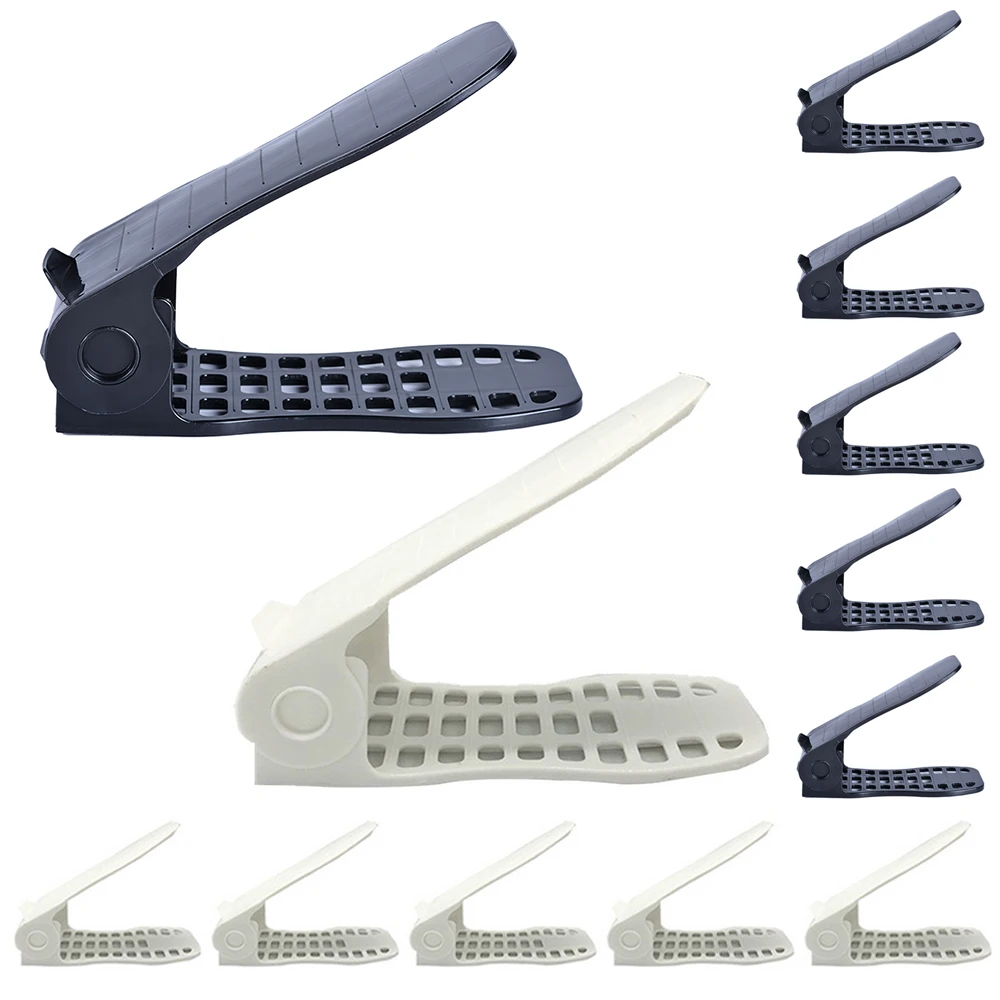 12pcs white black 1 шт./компл. регулируемая двойная стойка для обуви Подставка для обуви слотов для карт Органайзер хранилище, позволяющее экономить место держатель высокое качество Пластик - Цвет: 12pcs white black