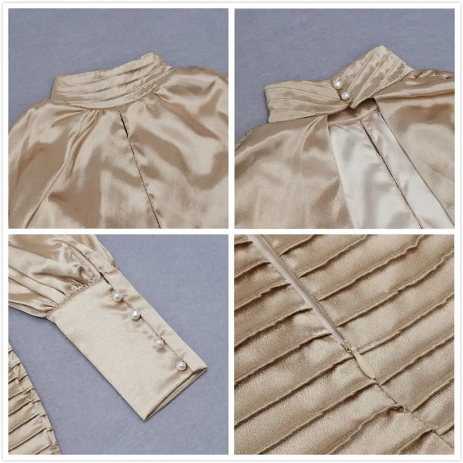 

Free Shipping 2020 Autumn New Women's Dresses Gold Sexy High Neck Lantern Sleeve Bodycon Halter Lace-Up Dress Club Party Dresses