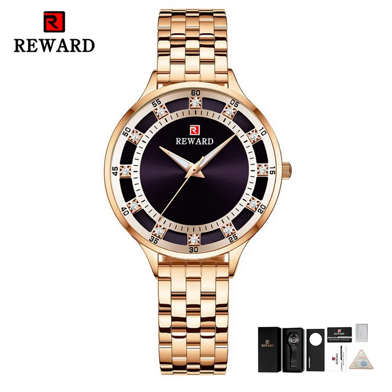 rose gold(with box) Часы для женщин класса люкс, брендовые, стальные, модные, женские кварцевые часы, Relogio Feminino Montre Femme, часы с алмазами - Цвет: rose gold(with box)