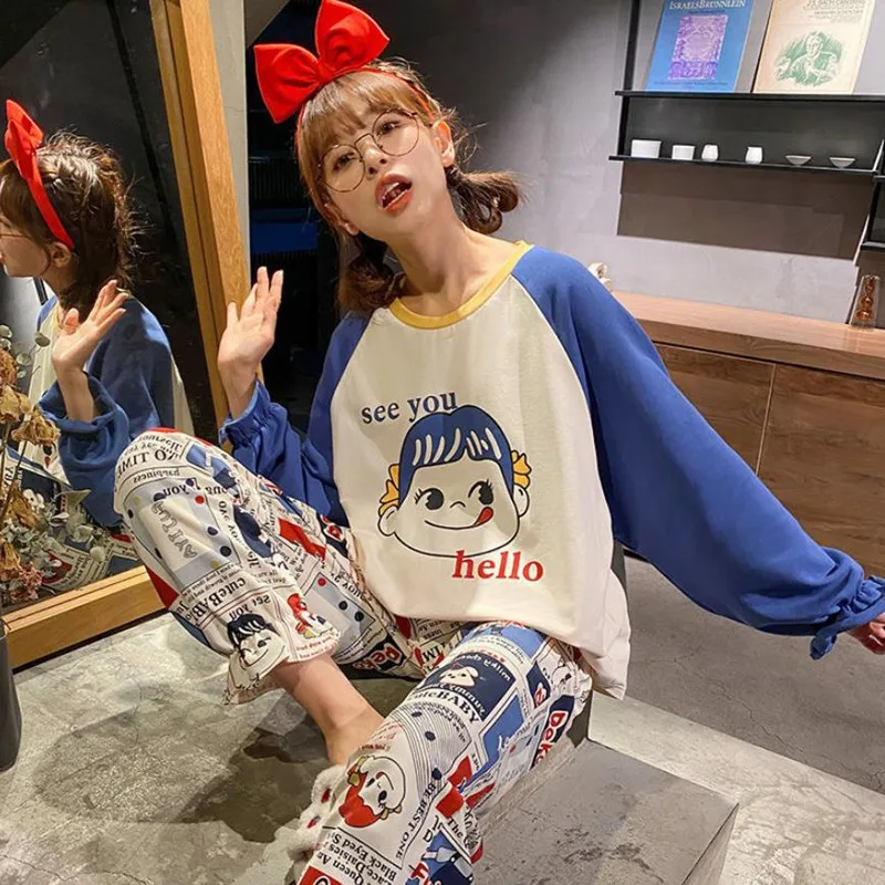 

Spring Autumn Women Pajamas Set Japan Anime Sailor Moon Pijama O Neck Long Sleeve Cartoon Sleepwear Girls Night Suit 2021