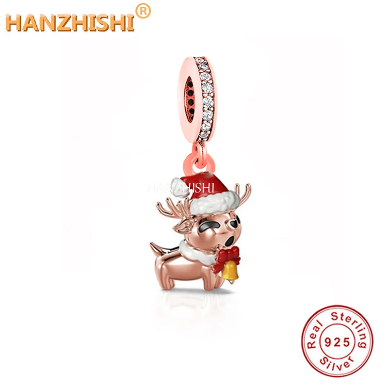 

2022 Fashion 925 Sterling Silver Deer With Christmas Hat Dangle Charms Beads Fit Original Brand Bracelet Necklace Jewelry Gift