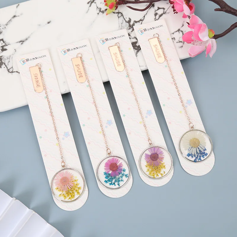 

1pc Crystal Dried Flower Alloy Bookmark Decorative Accessories Book Pendant Exquisite DIY Stationery Office School Supplies