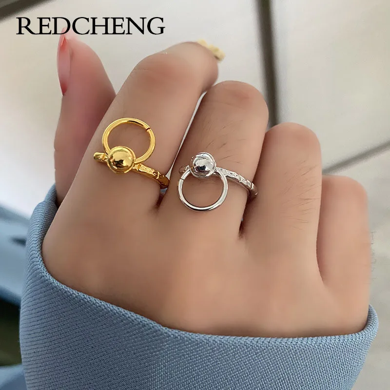 

REDCHENG 925 Sterling Silver Circle Rings for Women Exquisite Irregular Charming Temperament Fashion Luxury Party Jewelry Gifts