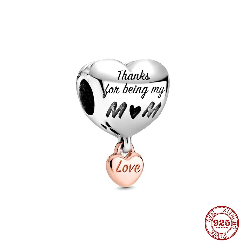 Новинка 2021 бусины-шармы Love You Mum Heart подходят для оригинальных браслетов Pendant с