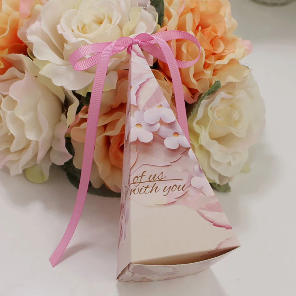 

10PCS Wedding Candy Box Gifts Bags Bronzing Packaging Gift Boxes with Ribbon Cone Baby Shower Wedding Favors Birthday Party Pape