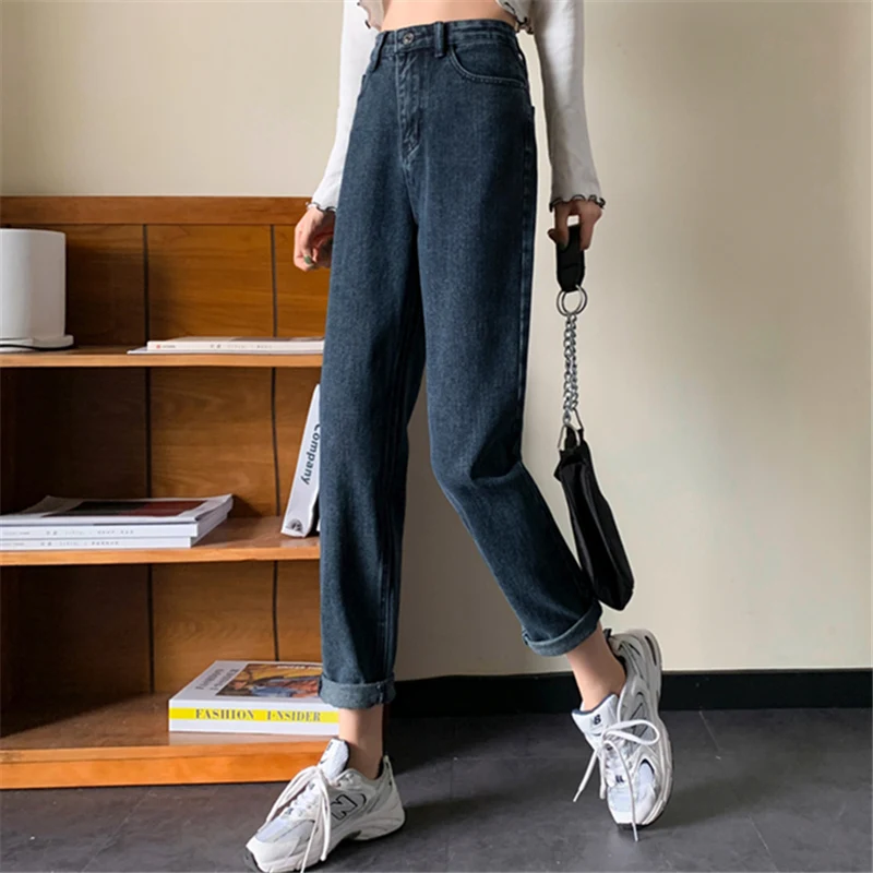 

Hong Kong Style Chic Jeans Women's Spring and Autumn 2021 New High Street Ins High Waist Slimming All-Matching Straight Cropped