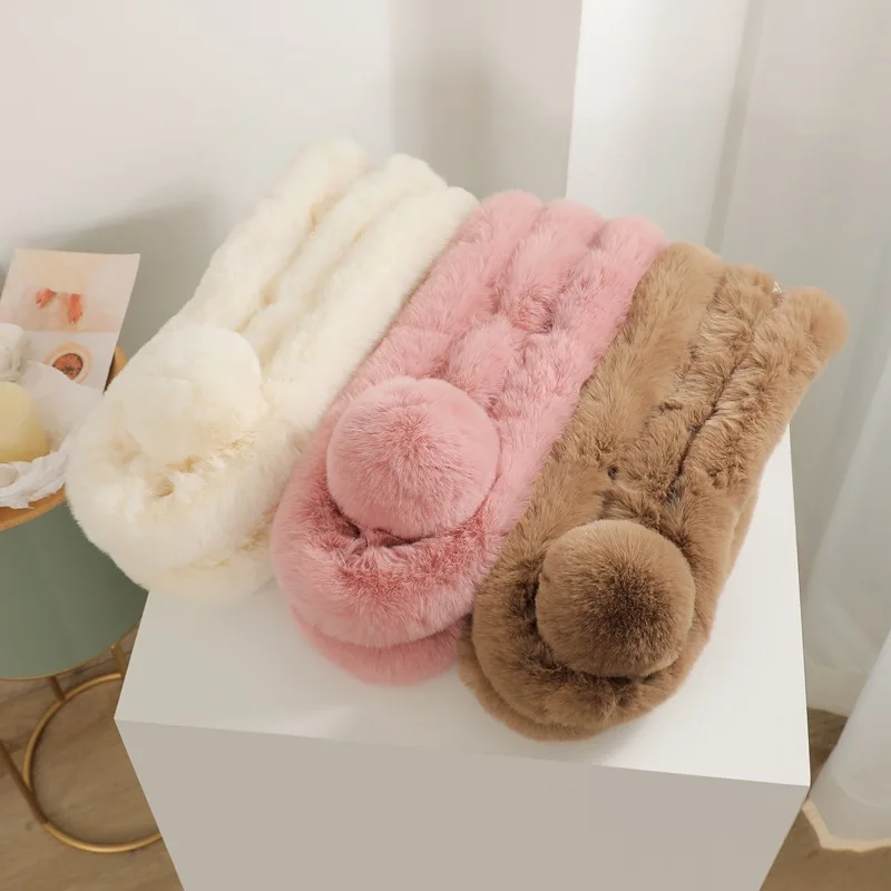 

Autumn and winter scarf imitation rabbit fur women thick windproof and warm new fur ball monochrome plush scarf C36