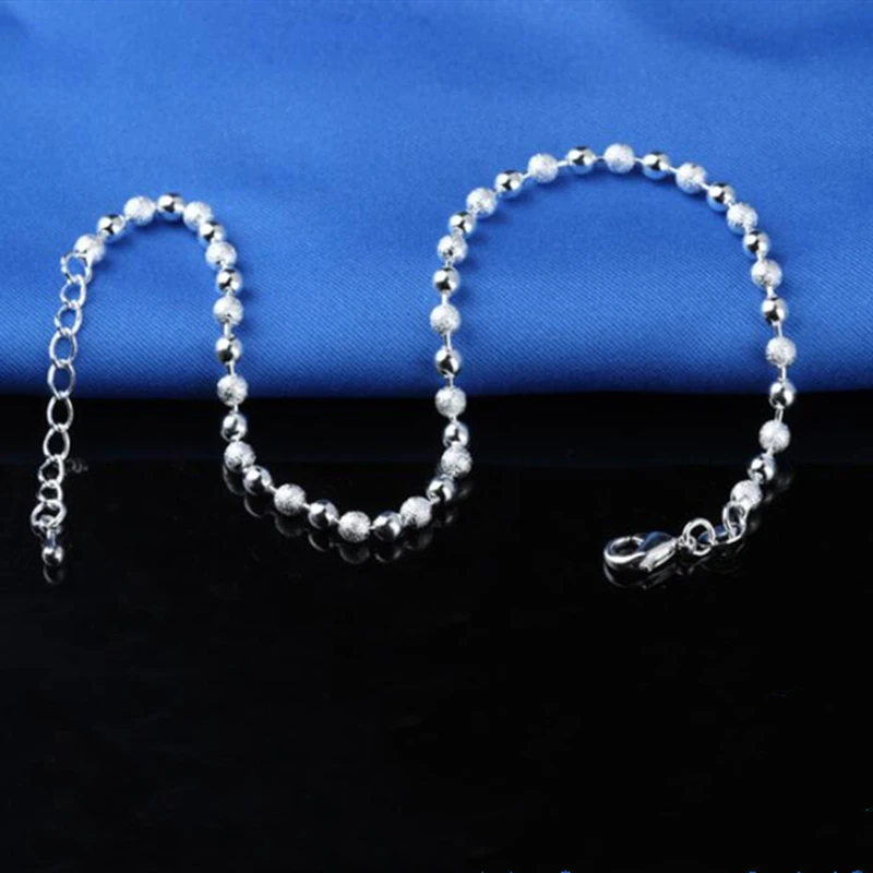 Женский браслет из серебра 925 пробы с круглой бусиной|Анклеты| |