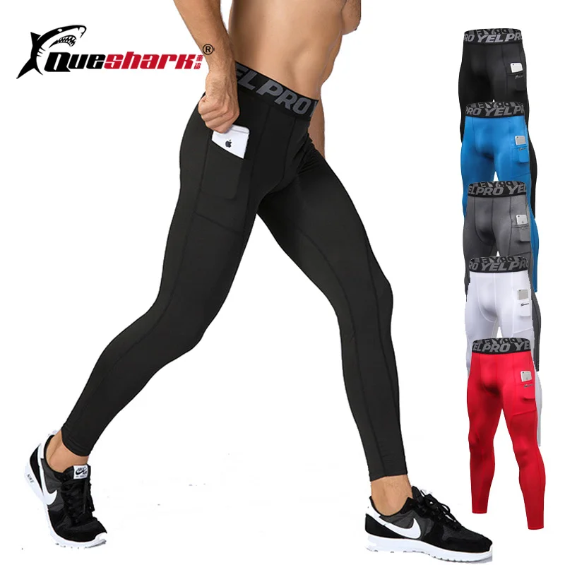 

Queshark Professional Men Compression Training Pants Bodybuilding Workout Base Layer Tights Leggings Gym Trousers with Pocket