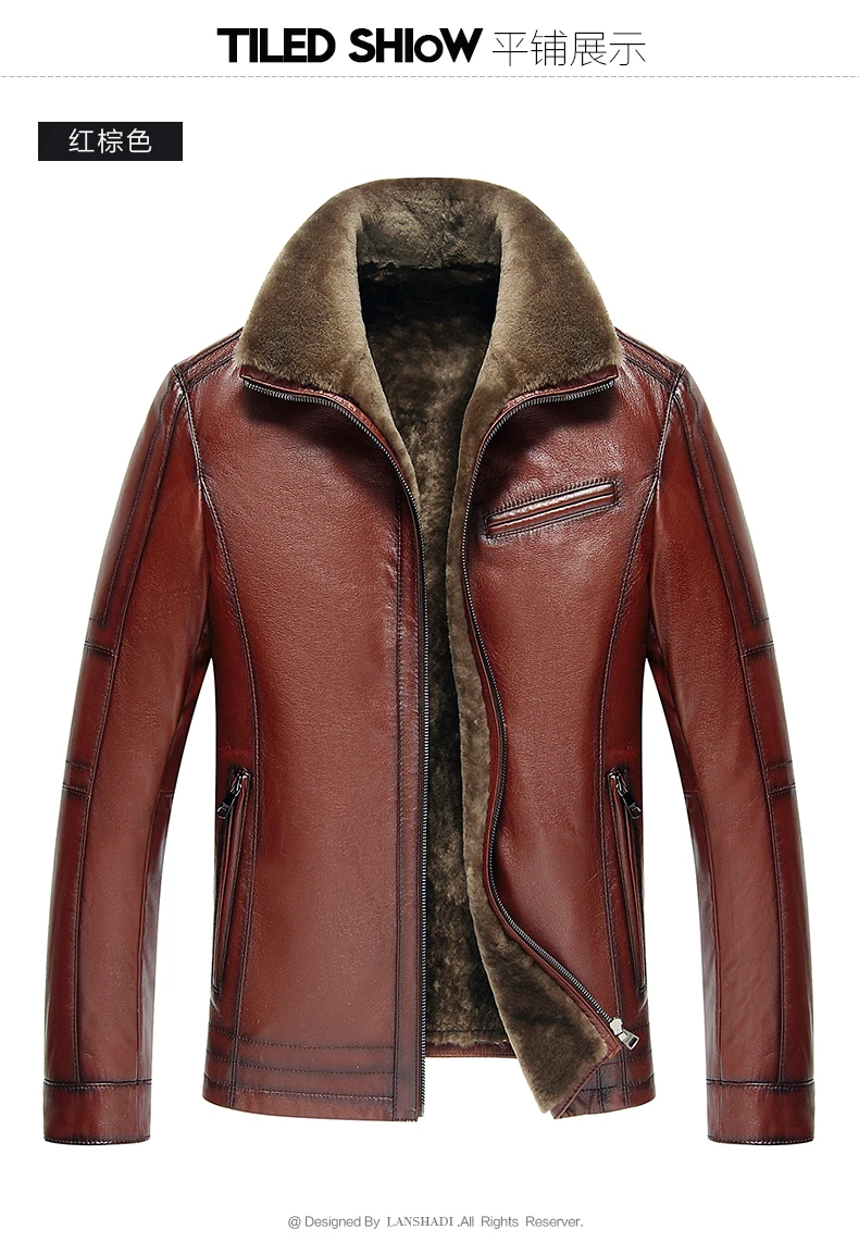 

Men's Genuine Leather Jacket Real Cow Leather Plus Size Cowhide Jackets for Men Natural Lamb Fur Coat