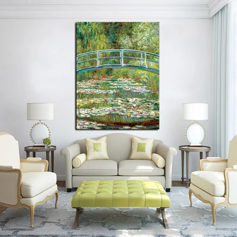 Картина маслом на холсте ВОДНЫЕ ЛИЛИИ и мост | Дом сад