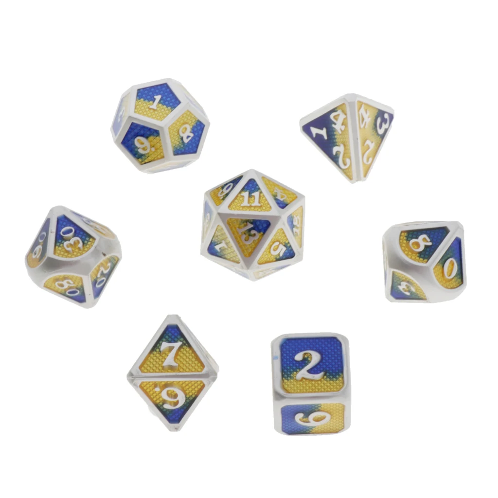 Yellow Blue Набор металлических многогранных кубиков, 7 шт комплектных кубиков D4 D6 D8 D10 D12 D20 отлично подходит для подземелий и Драконов - Цвет: Yellow Blue