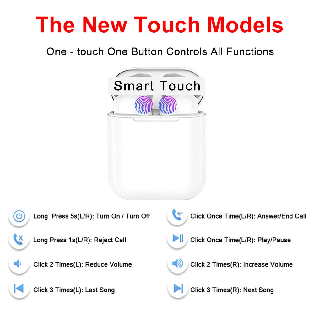 I12 tws Сенсорное Беспроводное управление Bluetooth 5,0 smart Touch 3D гарнитура сабвуфер TWS гарнитура для всех bluetooth-устройств наушники