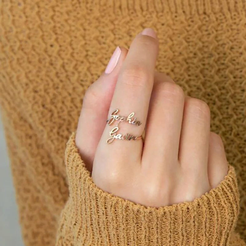 Кольца с двойным именем на заказ регулируемые кольца из нержавеющей стали