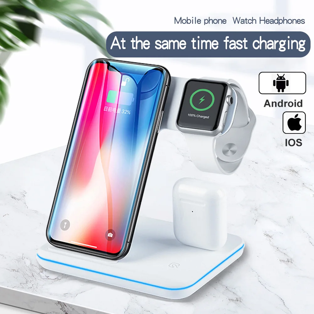 3 в 1 Беспроводное зарядное устройство для iPhone 11 PRO XS MAX Samsung быстрая Беспроводная