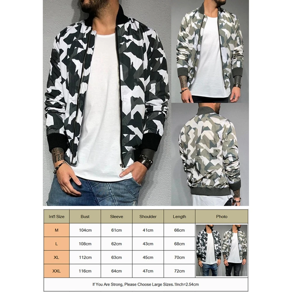 

Men Casual Camouflage Waterproof Trench Outwear Zip Up Bomber Jacket Baseball Tops Coat